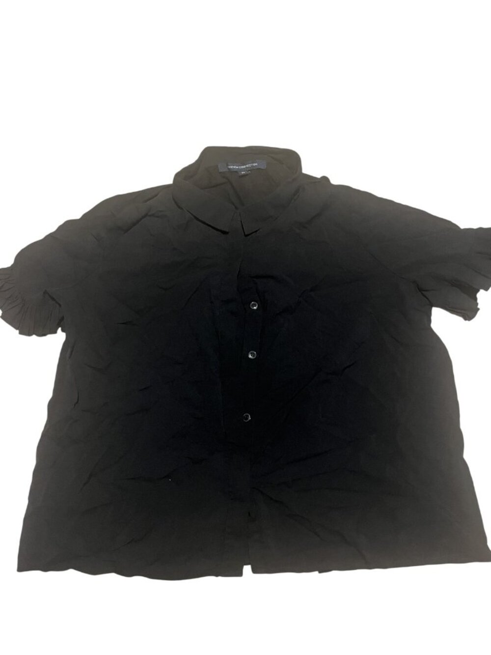 French Connection Size Extra Large (XL) Black Short Sleeve Button-Up Collared Sh